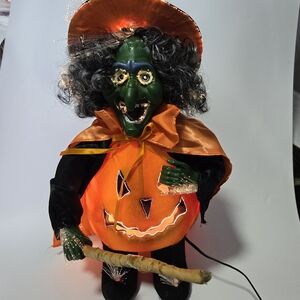 Vintage Fiber Optic Witch Halloween Decoration Pumkpin Jack-o-lantern 90s